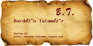 Bordán Talamér névjegykártya